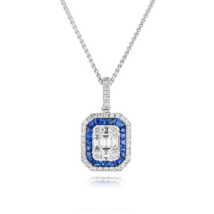 Necklaces & Pendants |   18Ct White Gold Sapphire And Diamond Art Deco Style Pendant Jewellery Necklaces & Pendants