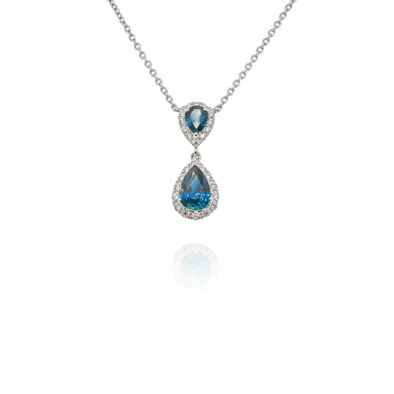 Necklaces & Pendants |   18Ct White Gold Sapphire And Diamond Pear Drop Pendant Jewellery Necklaces & Pendants