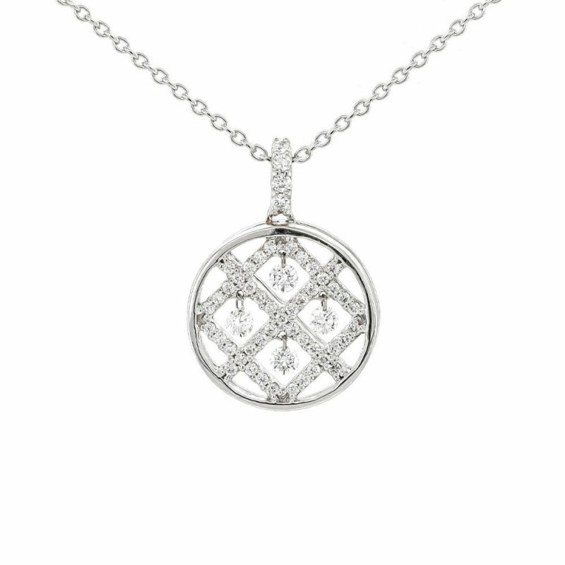 Necklaces & Pendants |   18Ct White Gold Scattered Diamond Circle Pendant .43Cts Jewellery Necklaces & Pendants