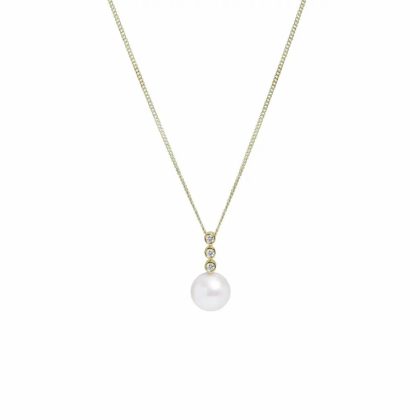 Necklaces & Pendants |   18Ct Yellow Gold Culture River Pearl & Diamond Pendant 8Mm Jewellery Necklaces & Pendants