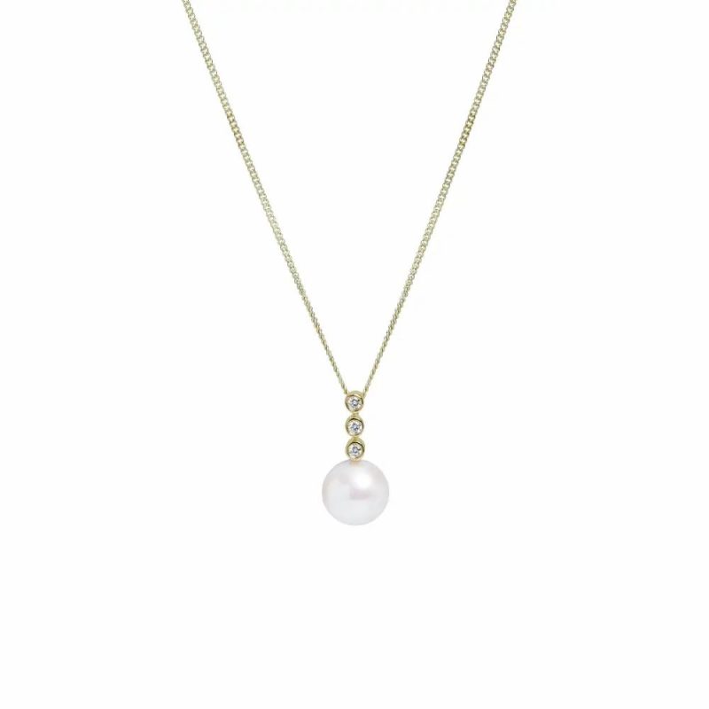 Necklaces & Pendants |   18Ct Yellow Gold Culture River Pearl & Diamond Pendant 8Mm Jewellery Necklaces & Pendants