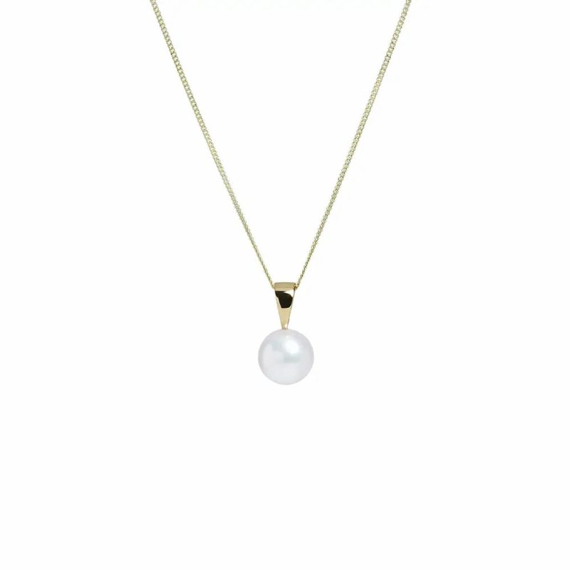 Necklaces & Pendants |   18Ct Yellow Gold Cultured Akoya Pearl Pendant 8Mm Jewellery Necklaces & Pendants