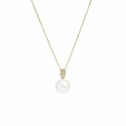 Necklaces & Pendants |   18Ct Yellow Gold Cultured River 10Mm Pearl & Diamond Pendant Jewellery Necklaces & Pendants