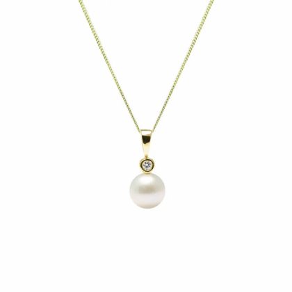 Necklaces & Pendants |   18Ct Yellow Gold Cultured River Pearl & Diamond Pendant Jewellery Necklaces & Pendants