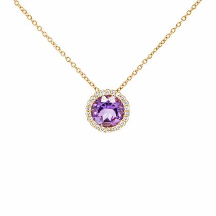 Necklaces & Pendants |   18Ct Yellow Gold Diamond & Amethyst Cluster Pendant And 18″ Chain Jewellery Necklaces & Pendants