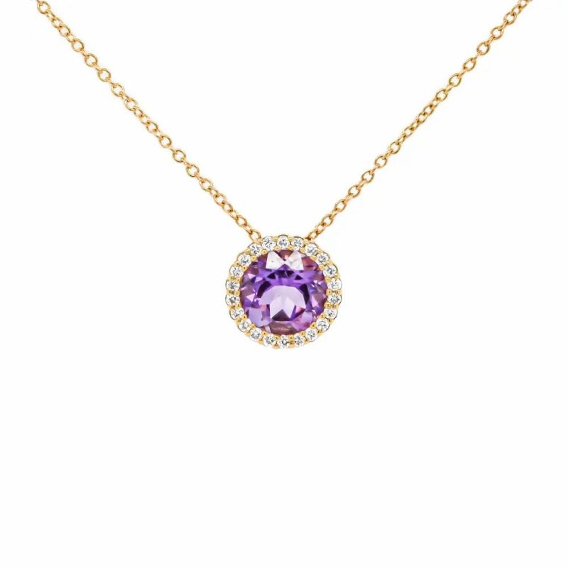 Necklaces & Pendants |   18Ct Yellow Gold Diamond & Amethyst Cluster Pendant And 18″ Chain Jewellery Necklaces & Pendants