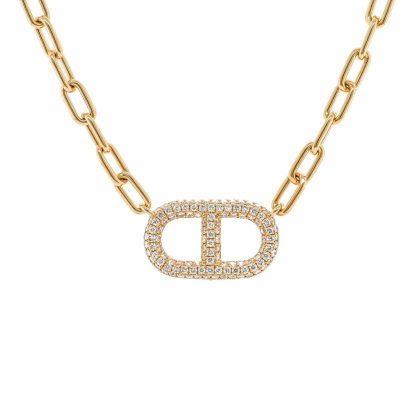 Necklaces & Pendants |   18Ct Yellow Gold Diamond Oval Link Bar Pendant & 16″ Chain Jewellery Necklaces & Pendants