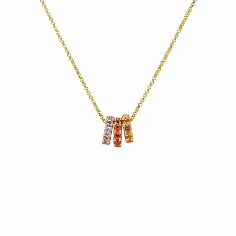 Necklaces & Pendants |   18Ct Yellow Gold Multi Colour 3 Ring Sapphire Pendant With 18″ Chain Jewellery Necklaces & Pendants