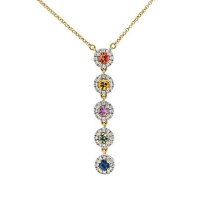 Necklaces & Pendants |   18Ct Yellow Gold Multi Coloured Sapphire And Diamond Drop Pendant Jewellery Necklaces & Pendants