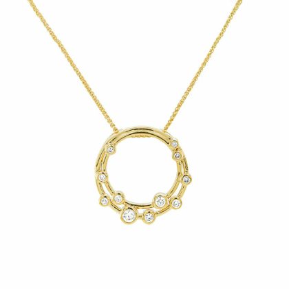 Necklaces & Pendants |   18Ct Yellow Gold Open Diamond Circle Bubble Pendant .41Cts And 16″ Chain Jewellery Necklaces & Pendants