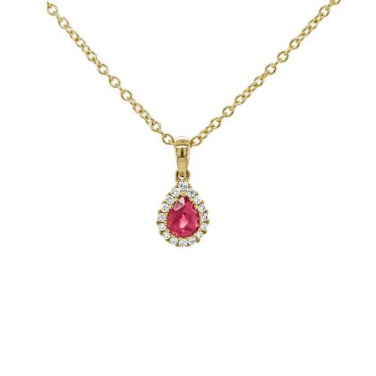 Necklaces & Pendants |   18Ct Yellow Gold Ruby And Diamond Pear Shaped Cluster Pendant Jewellery Necklaces & Pendants