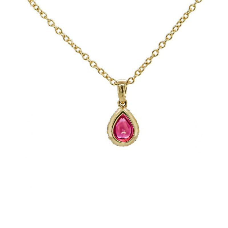 Necklaces & Pendants |   18Ct Yellow Gold Ruby And Diamond Pear Shaped Cluster Pendant Jewellery Necklaces & Pendants