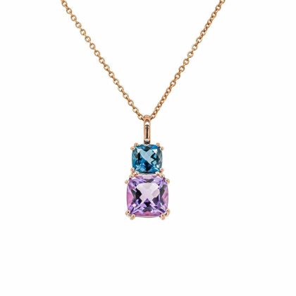 Necklaces & Pendants |   9Ct Rose Gold Blue Topaz And Amethyst Drop Pendant Jewellery Necklaces & Pendants