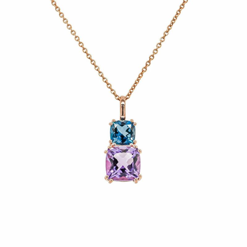 Necklaces & Pendants |   9Ct Rose Gold Blue Topaz And Amethyst Drop Pendant Jewellery Necklaces & Pendants