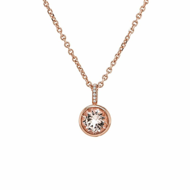 Necklaces & Pendants |   9Ct Rose Gold Diamond And Morganite Rub Over Set Pendant Jewellery Necklaces & Pendants