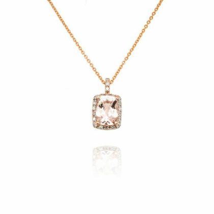 Necklaces & Pendants |   9Ct Rose Gold Morganite And Diamond Cushion Shaped Pendant Jewellery Necklaces & Pendants