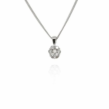 Necklaces & Pendants |   9Ct White Gold 0.25Ct Round Brilliant Cluster Pendant Jewellery Necklaces & Pendants