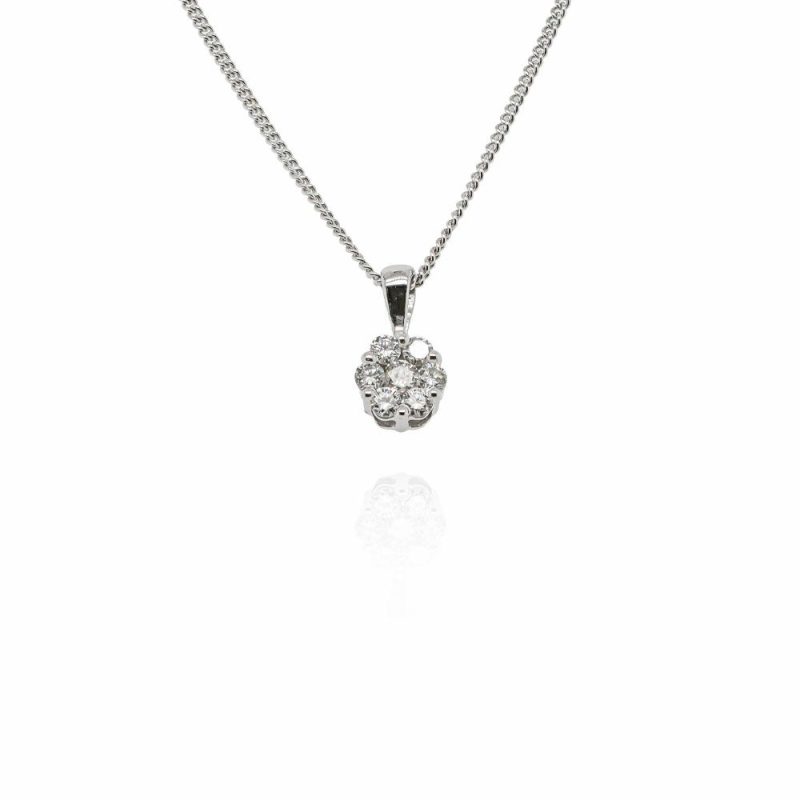 Necklaces & Pendants |   9Ct White Gold 0.25Ct Round Brilliant Cluster Pendant Jewellery Necklaces & Pendants