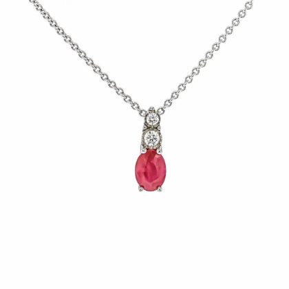 Necklaces & Pendants |   9Ct White Gold Brilliant Cut Diamond And Oval Ruby Pendant Jewellery Necklaces & Pendants