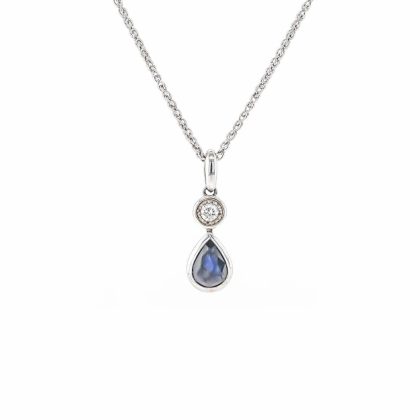 Necklaces & Pendants |   9Ct White Gold Brilliant Cut Diamond Illusion And Sapphire Pendant Jewellery Necklaces & Pendants