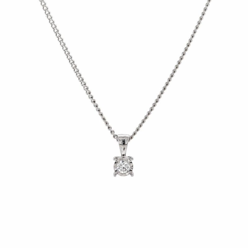 Necklaces & Pendants |   9Ct White Gold Brilliant Cut Diamond Illusion Set Pendant 0.08Ct Jewellery Necklaces & Pendants