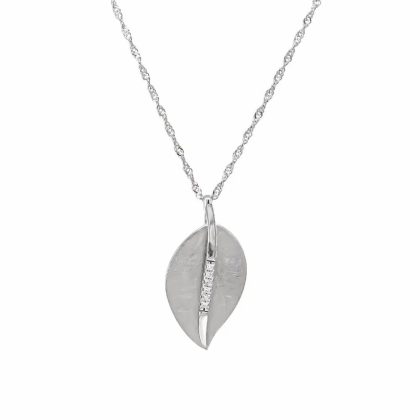 Necklaces & Pendants |   9Ct White Gold Diamond Diamond Satin Leaf Shaped Pendant Jewellery Necklaces & Pendants