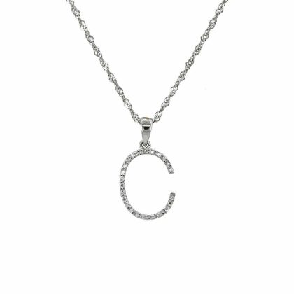 Necklaces & Pendants |   9Ct White Gold Diamond Initial C Pendant Jewellery Necklaces & Pendants