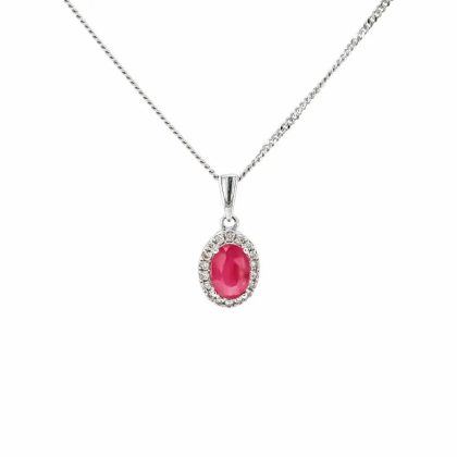 Necklaces & Pendants |   9Ct White Gold Diamond & Ruby Cluster Pendant 0.08Ct Jewellery Necklaces & Pendants