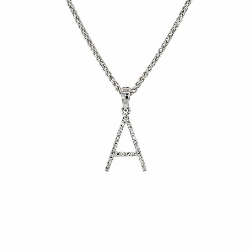 Necklaces & Pendants |   9Ct White Gold Diamond Set Initial A Pendant Jewellery Necklaces & Pendants