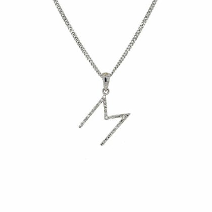 Necklaces & Pendants |   9Ct White Gold Diamond Set Initial M Pendant Jewellery Necklaces & Pendants