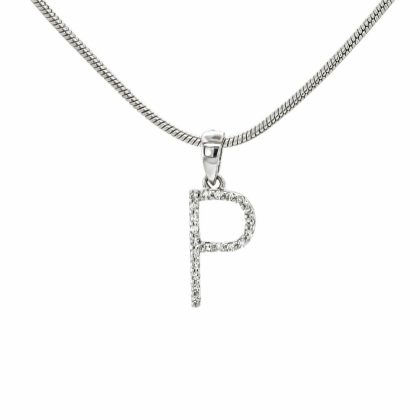 Necklaces & Pendants |   9Ct White Gold Diamond Set P Initial Pendant Jewellery Necklaces & Pendants