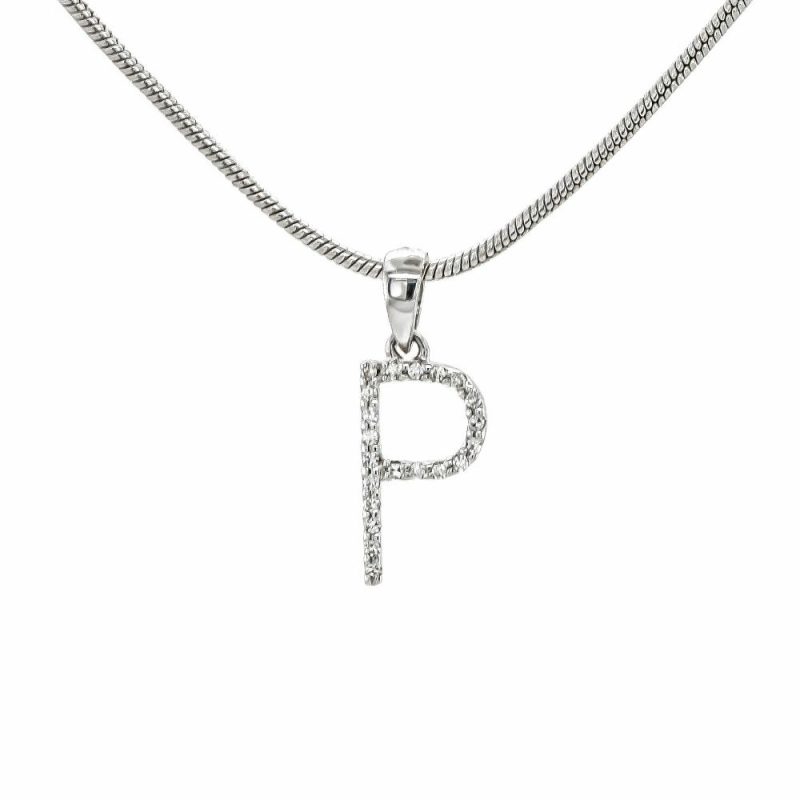 Necklaces & Pendants |   9Ct White Gold Diamond Set P Initial Pendant Jewellery Necklaces & Pendants