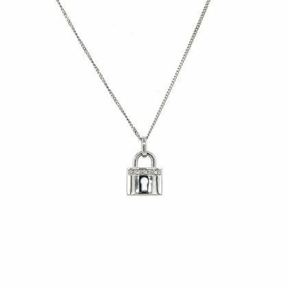 Necklaces & Pendants |   9Ct White Gold Diamond Set Padlock Pendant Jewellery Necklaces & Pendants