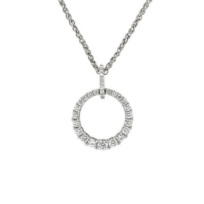 Necklaces & Pendants |   9Ct White Gold Graduated Diamond Open Circle Pendant 1.00Cts Jewellery Necklaces & Pendants