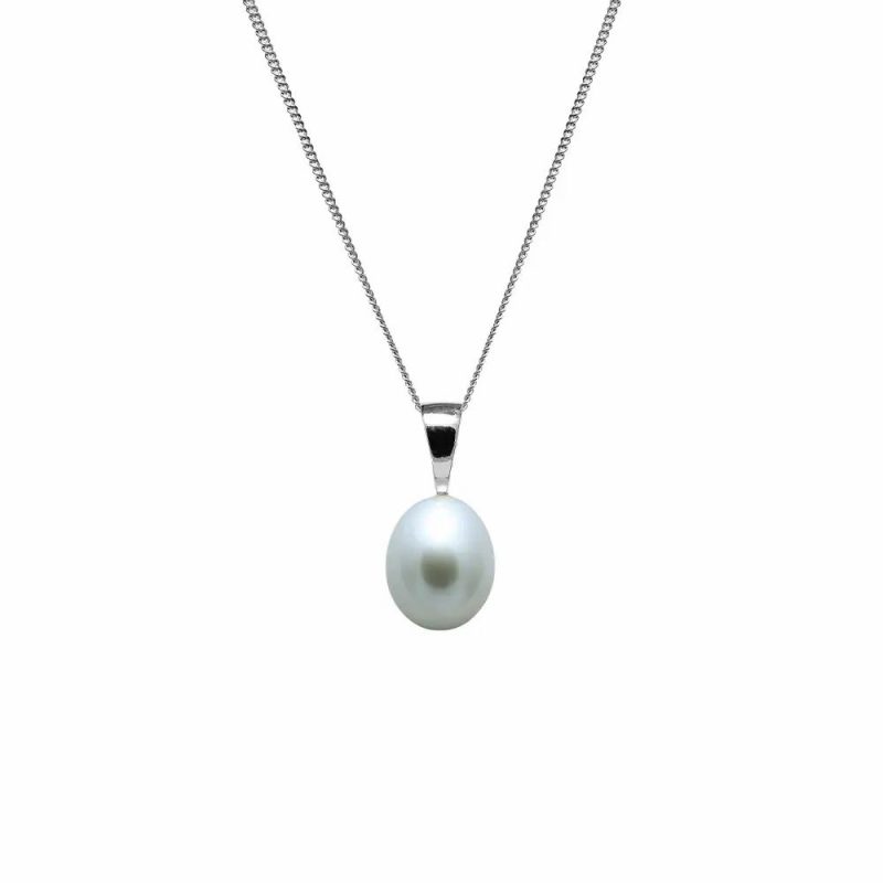 Necklaces & Pendants |   9Ct White Gold Grey Teardrop Cultured River Pearl Pendant 8Mm Jewellery Necklaces & Pendants