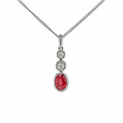 Necklaces & Pendants |   9Ct White Gold Oval Ruby And Two Diamond Illusion Pendant Jewellery Necklaces & Pendants