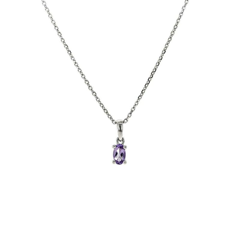 Necklaces & Pendants |   9Ct White Gold Oval Shaped Pink Amethyst Pendant 0.21Ct Jewellery Necklaces & Pendants