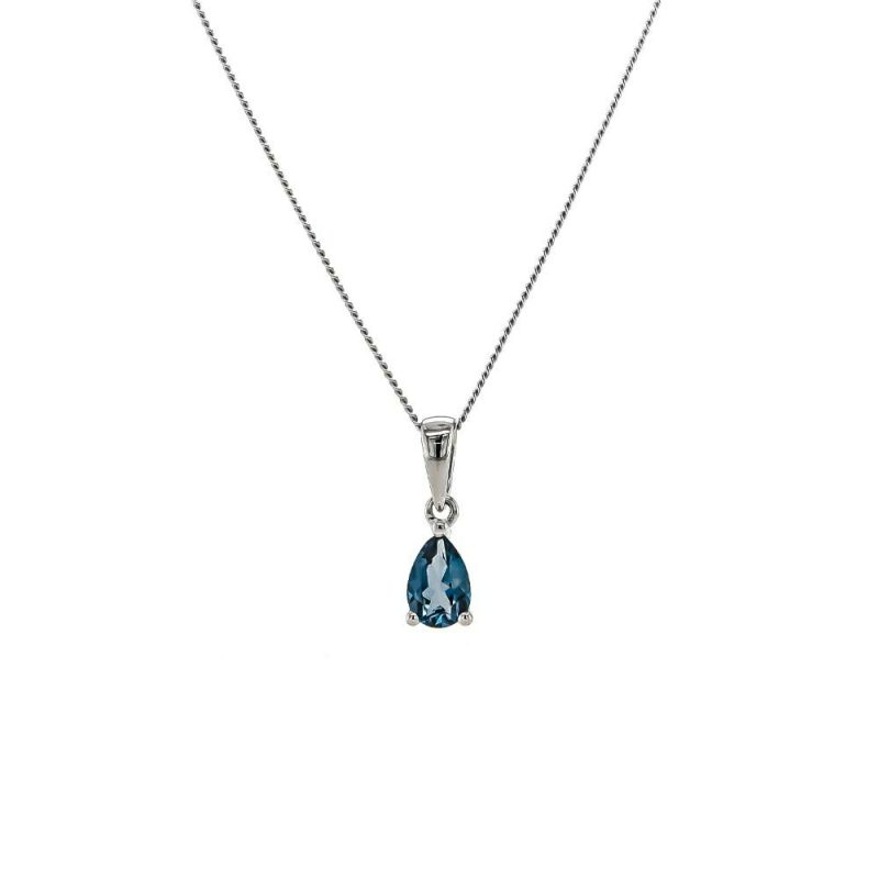 Necklaces & Pendants |   9Ct White Gold Pear Shaped London Blue Topaz Pendant 0.47Ct Jewellery Necklaces & Pendants