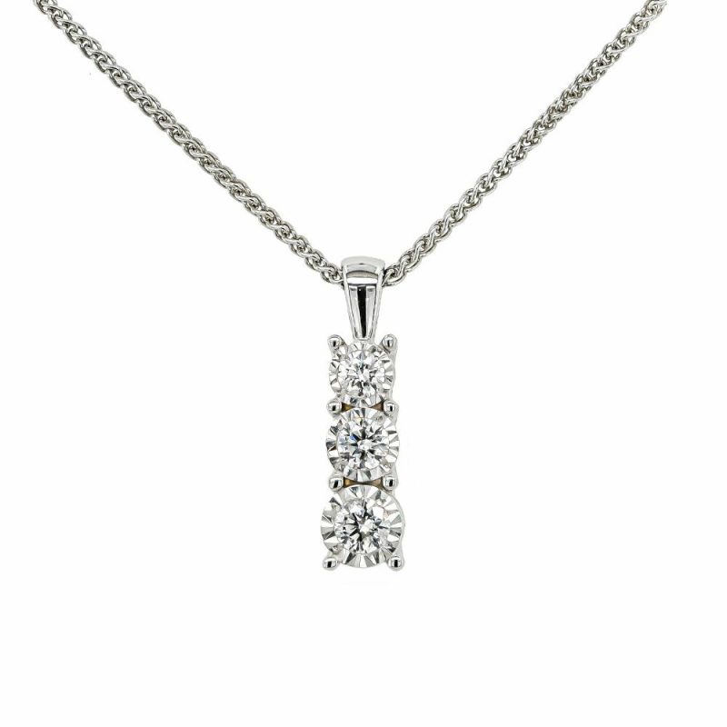 Necklaces & Pendants |   9Ct White Gold Three Graduated Diamond Illusion Pendant .24Cts Jewellery Necklaces & Pendants