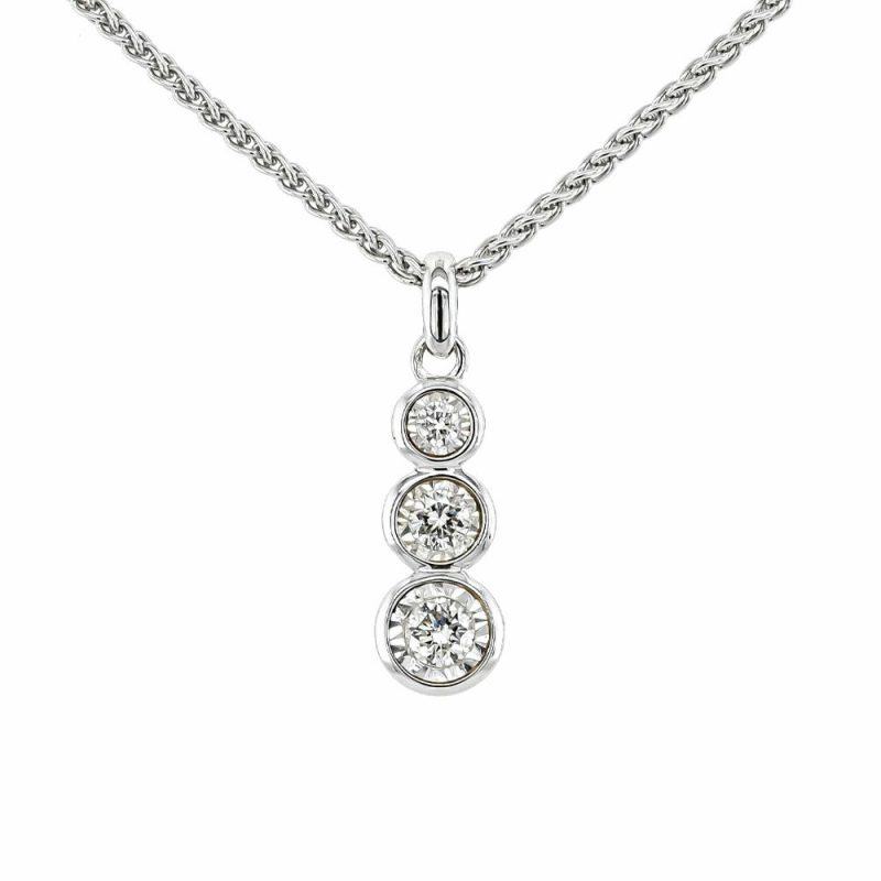 Necklaces & Pendants |   9Ct White Gold Three Stone Diamond Illusion Pendant .15Cts Jewellery Necklaces & Pendants