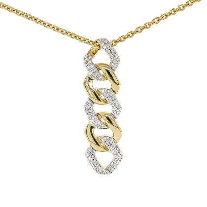 Necklaces & Pendants |   9Ct Yellow And White Diamond Set Curb Entwined Drop Pendant .42Cts Jewellery Necklaces & Pendants