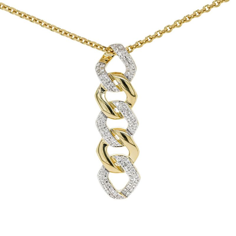 Necklaces & Pendants |   9Ct Yellow And White Diamond Set Curb Entwined Drop Pendant .42Cts Jewellery Necklaces & Pendants