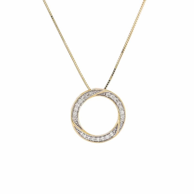 Necklaces & Pendants |   9Ct Yellow Diamond Swirl Circle Pendant And 18″ Chain Jewellery Necklaces & Pendants