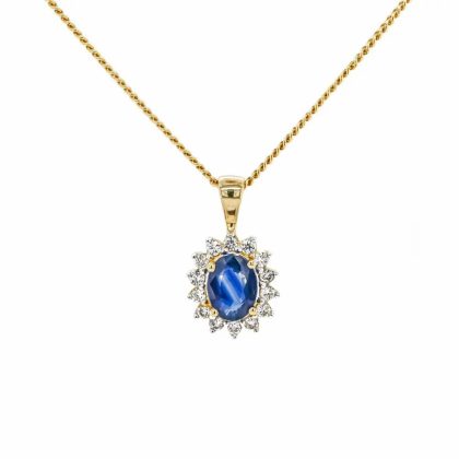 Necklaces & Pendants |   9Ct Yellow Gold 0.20Ct Diamond & Sapphire Cluster Pendant Jewellery Necklaces & Pendants