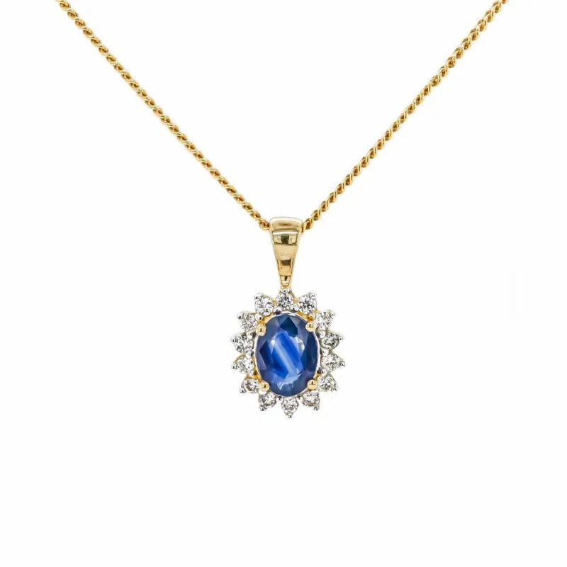 Necklaces & Pendants |   9Ct Yellow Gold 0.20Ct Diamond & Sapphire Cluster Pendant Jewellery Necklaces & Pendants