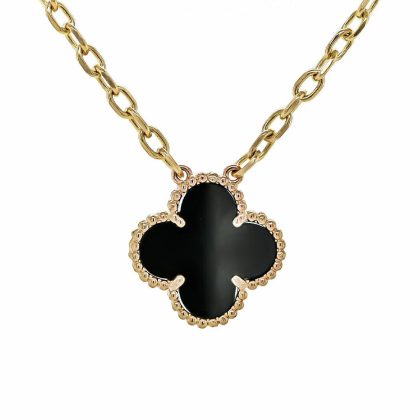 Necklaces & Pendants |   9Ct Yellow Gold Black Onyx Four Leaf Clover Pendant Jewellery Necklaces & Pendants