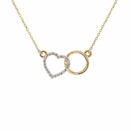 Necklaces & Pendants |   9Ct Yellow Gold Brilliant Cut Diamond Circle & Open Heart Pendant With Chain 18″ Jewellery Necklaces & Pendants