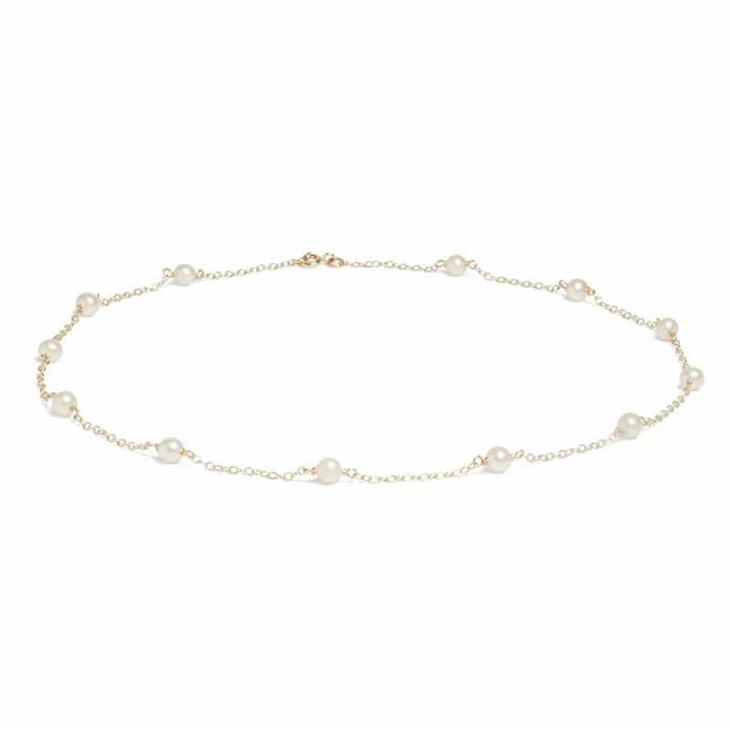 Necklaces & Pendants |   9Ct Yellow Gold Cultured River Pearl Trace Chain Necklace 18″ Jewellery Necklaces & Pendants