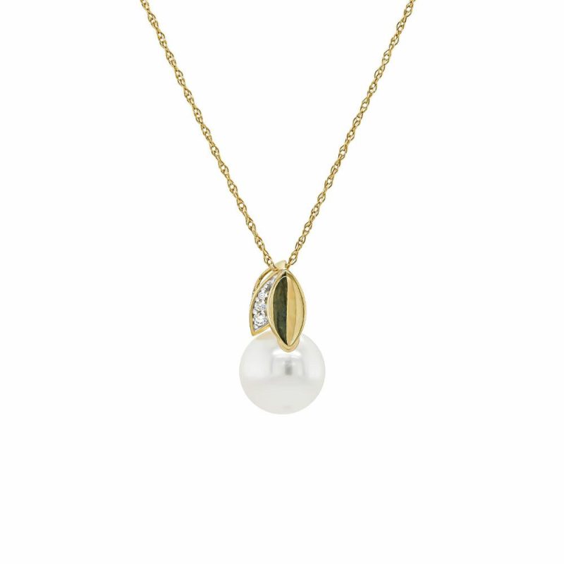 Necklaces & Pendants |   9Ct Yellow Gold Diamond & Freshwater Pearl Pendant 0.03Ct Jewellery Necklaces & Pendants