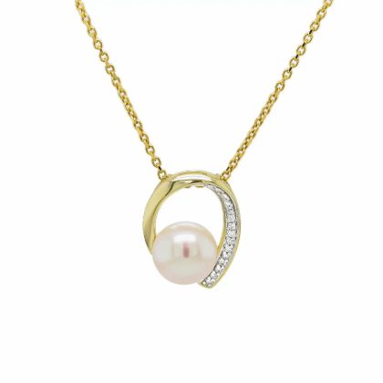 Necklaces & Pendants |   9Ct Yellow Gold Diamond & Freshwater Pearl Pendant Jewellery Necklaces & Pendants